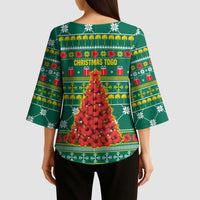 Togo Christmas Kimono Sleeve Blouse with Santa Poinsettia Flower Tree Gifts and African Print Pattern - Wonder Print Shop