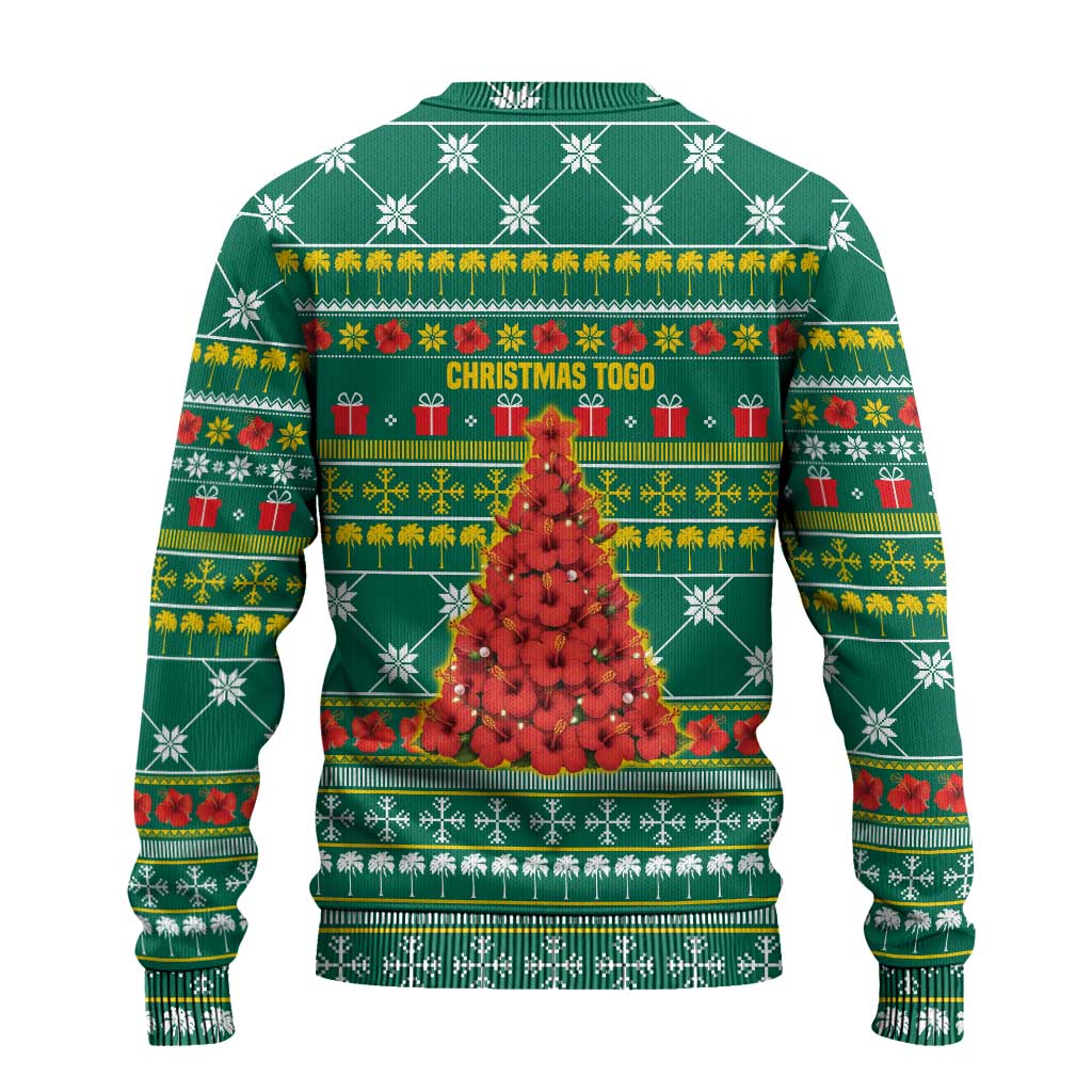 Togo Christmas Ugly Christmas Sweater with Santa Poinsettia Flower Tree Gifts and African Print Pattern - Wonder Print Shop