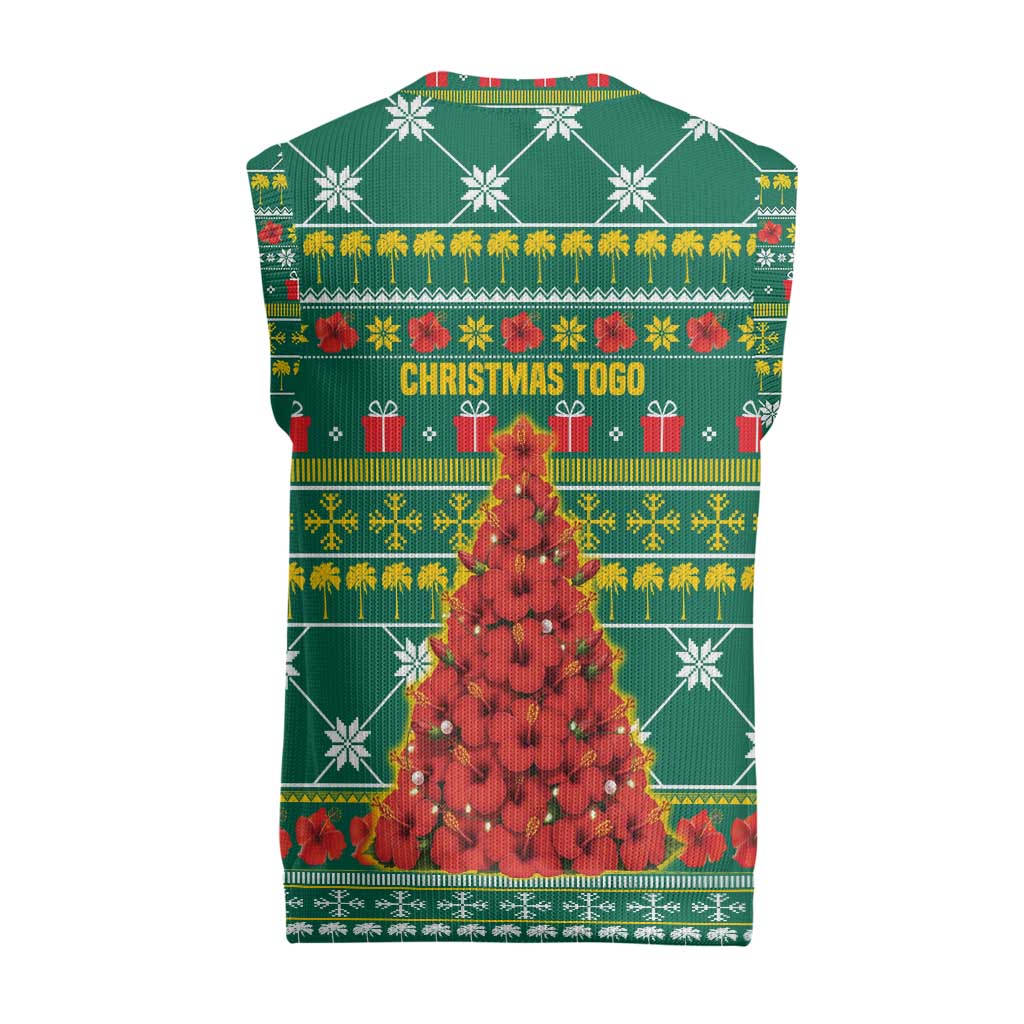 Togo Christmas Knitted V-Neck Vest with Santa Poinsettia Flower Tree Gifts and African Print Pattern - Wonder Print Shop