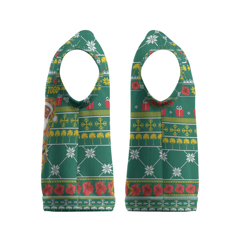 Togo Christmas Knitted V-Neck Vest with Santa Poinsettia Flower Tree Gifts and African Print Pattern - Wonder Print Shop