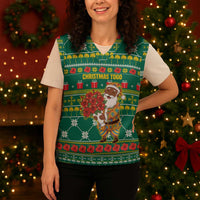 Togo Christmas Knitted V-Neck Vest with Santa Poinsettia Flower Tree Gifts and African Print Pattern - Wonder Print Shop