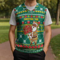 Togo Christmas Knitted V-Neck Vest with Santa Poinsettia Flower Tree Gifts and African Print Pattern - Wonder Print Shop