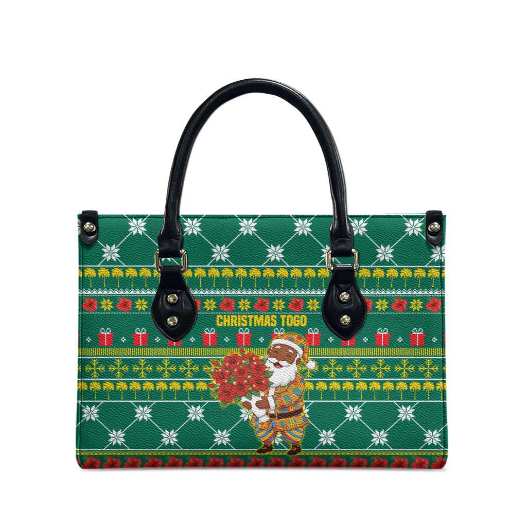 Togo Christmas Leather Bag with Santa Poinsettia Flower Tree Gifts and African Print Pattern - Wonder Print Shop