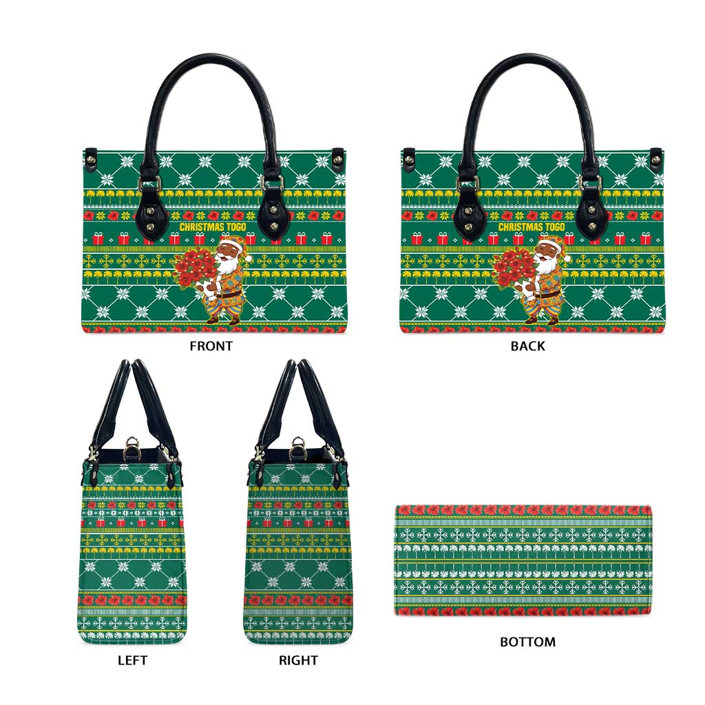 Togo Christmas Leather Bag with Santa Poinsettia Flower Tree Gifts and African Print Pattern - Wonder Print Shop