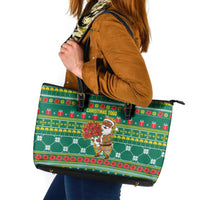 Togo Christmas Leather Tote Bag with Santa Poinsettia Flower Tree Gifts and African Print Pattern - Wonder Print Shop
