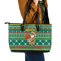 Togo Christmas Leather Tote Bag with Santa Poinsettia Flower Tree Gifts and African Print Pattern - Wonder Print Shop