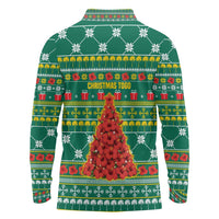 Togo Christmas Long Sleeve Polo Shirt with Santa Poinsettia Flower Tree Gifts and African Print Pattern - Wonder Print Shop