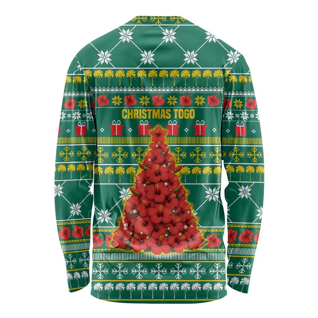 Togo Christmas Long Sleeve Shirt with Santa Poinsettia Flower Tree Gifts and African Print Pattern - Wonder Print Shop