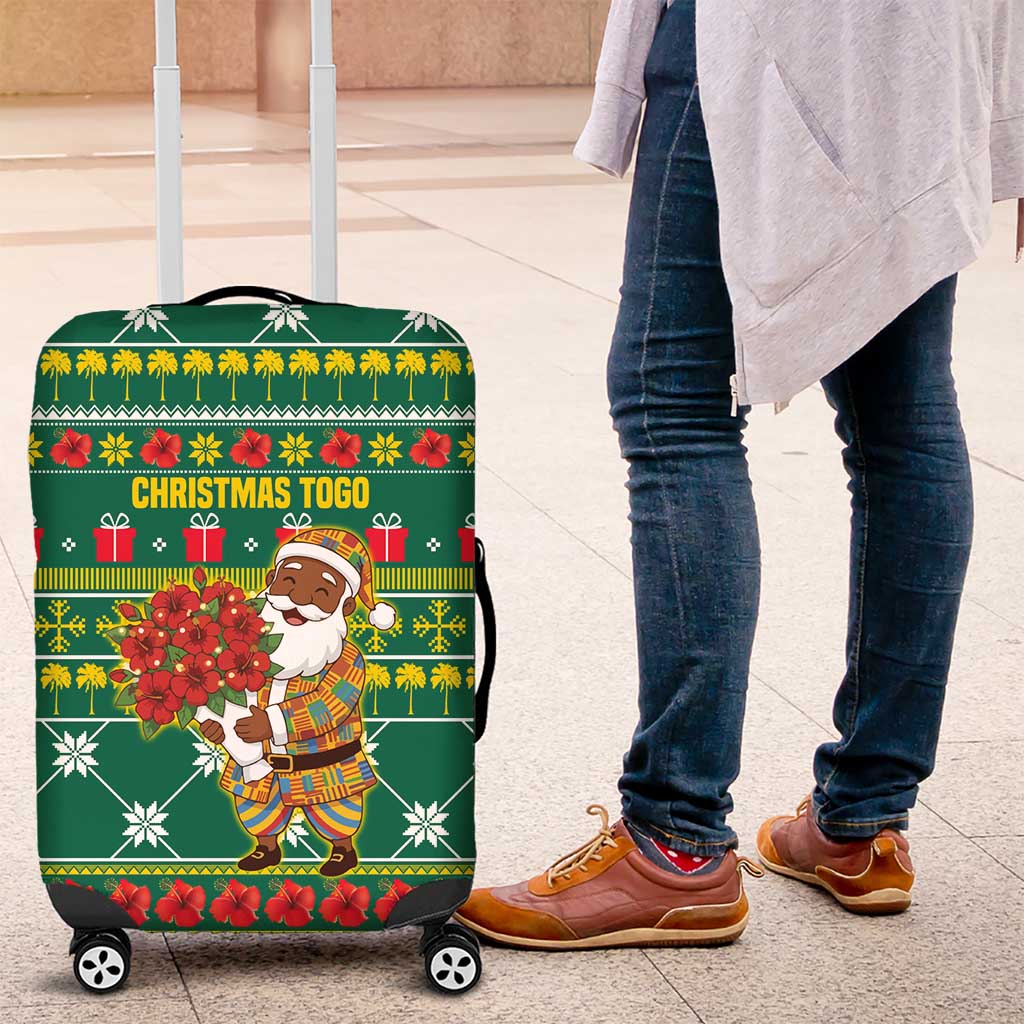 Togo Christmas Luggage Cover with Santa Poinsettia Flower Tree Gifts and African Print Pattern - Wonder Print Shop
