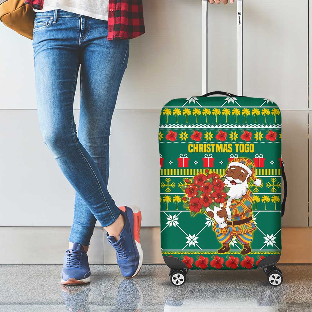 Togo Christmas Luggage Cover with Santa Poinsettia Flower Tree Gifts and African Print Pattern - Wonder Print Shop