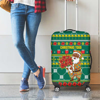 Togo Christmas Luggage Cover with Santa Poinsettia Flower Tree Gifts and African Print Pattern - Wonder Print Shop