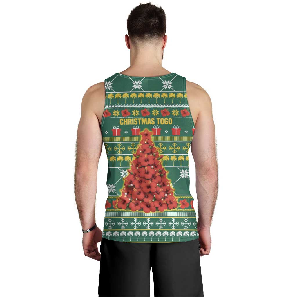Togo Christmas Men Tank Top with Santa Poinsettia Flower Tree Gifts and African Print Pattern - Wonder Print Shop