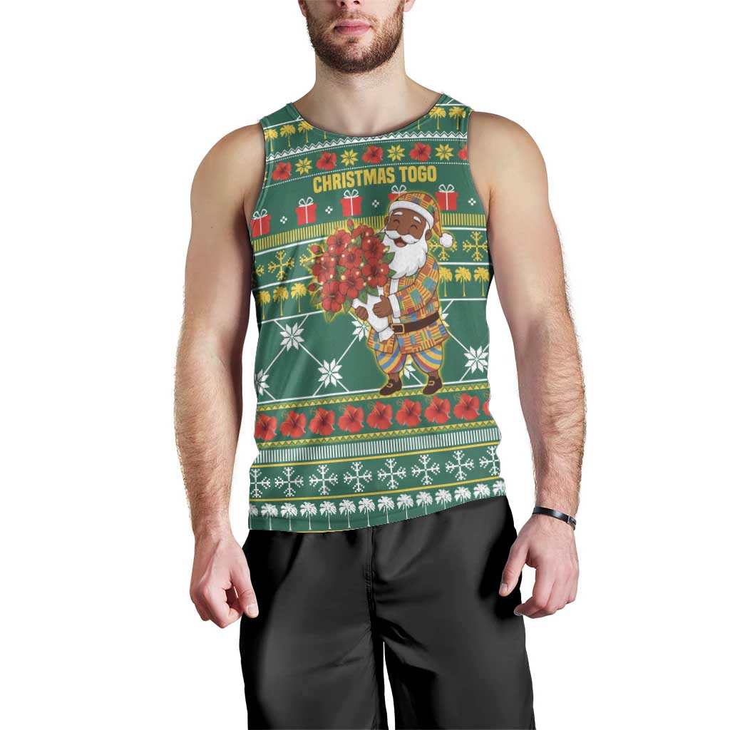 Togo Christmas Men Tank Top with Santa Poinsettia Flower Tree Gifts and African Print Pattern - Wonder Print Shop