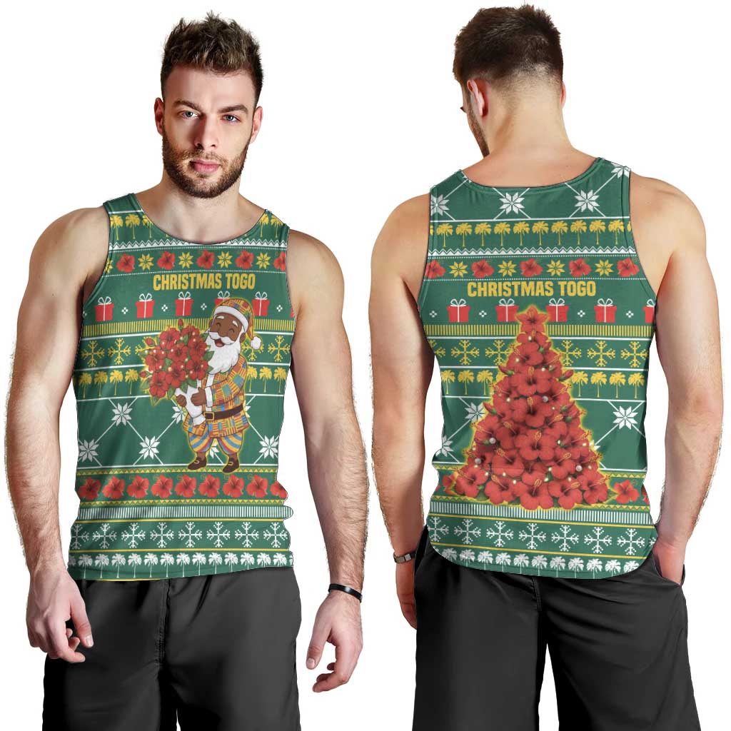 Togo Christmas Men Tank Top with Santa Poinsettia Flower Tree Gifts and African Print Pattern - Wonder Print Shop