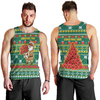 Togo Christmas Men Tank Top with Santa Poinsettia Flower Tree Gifts and African Print Pattern - Wonder Print Shop