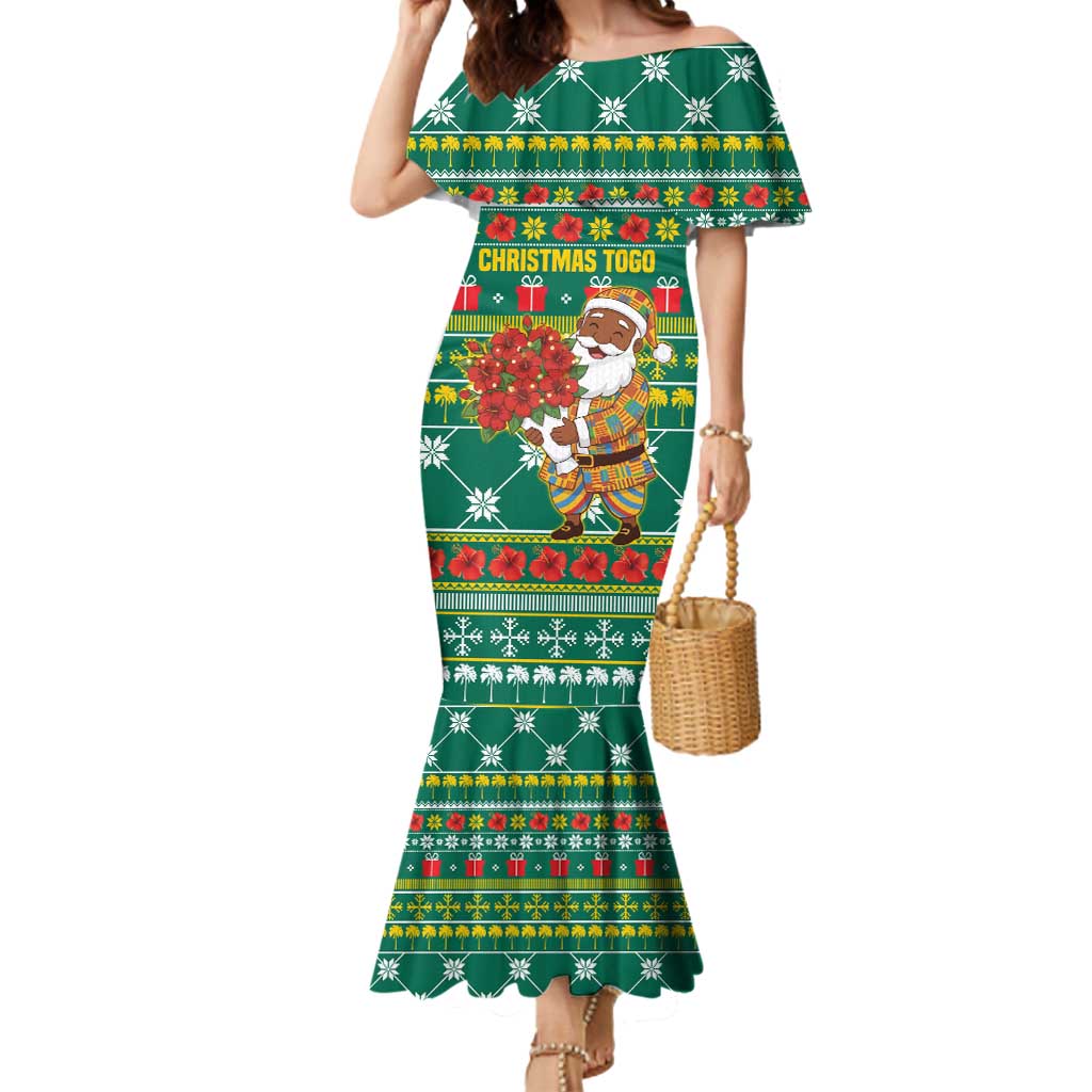 Togo Christmas Mermaid Dress with Santa Poinsettia Flower Tree Gifts and African Print Pattern - Wonder Print Shop