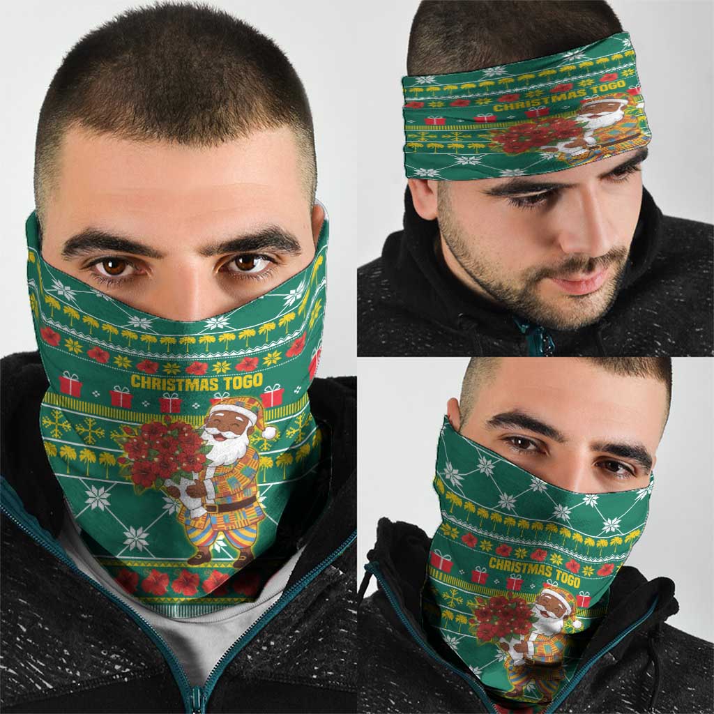 Togo Christmas Neck Gaiter with Santa Poinsettia Flower Tree Gifts and African Print Pattern - Wonder Print Shop