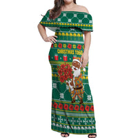 Togo Christmas Off Shoulder Maxi Dress with Santa Poinsettia Flower Tree Gifts and African Print Pattern - Wonder Print Shop