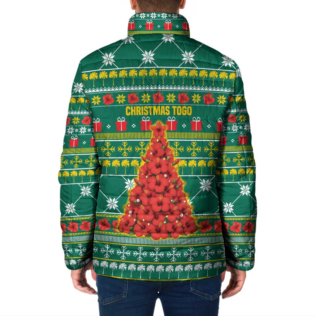 Togo Christmas Padded Jacket with Santa Poinsettia Flower Tree Gifts and African Print Pattern - Wonder Print Shop