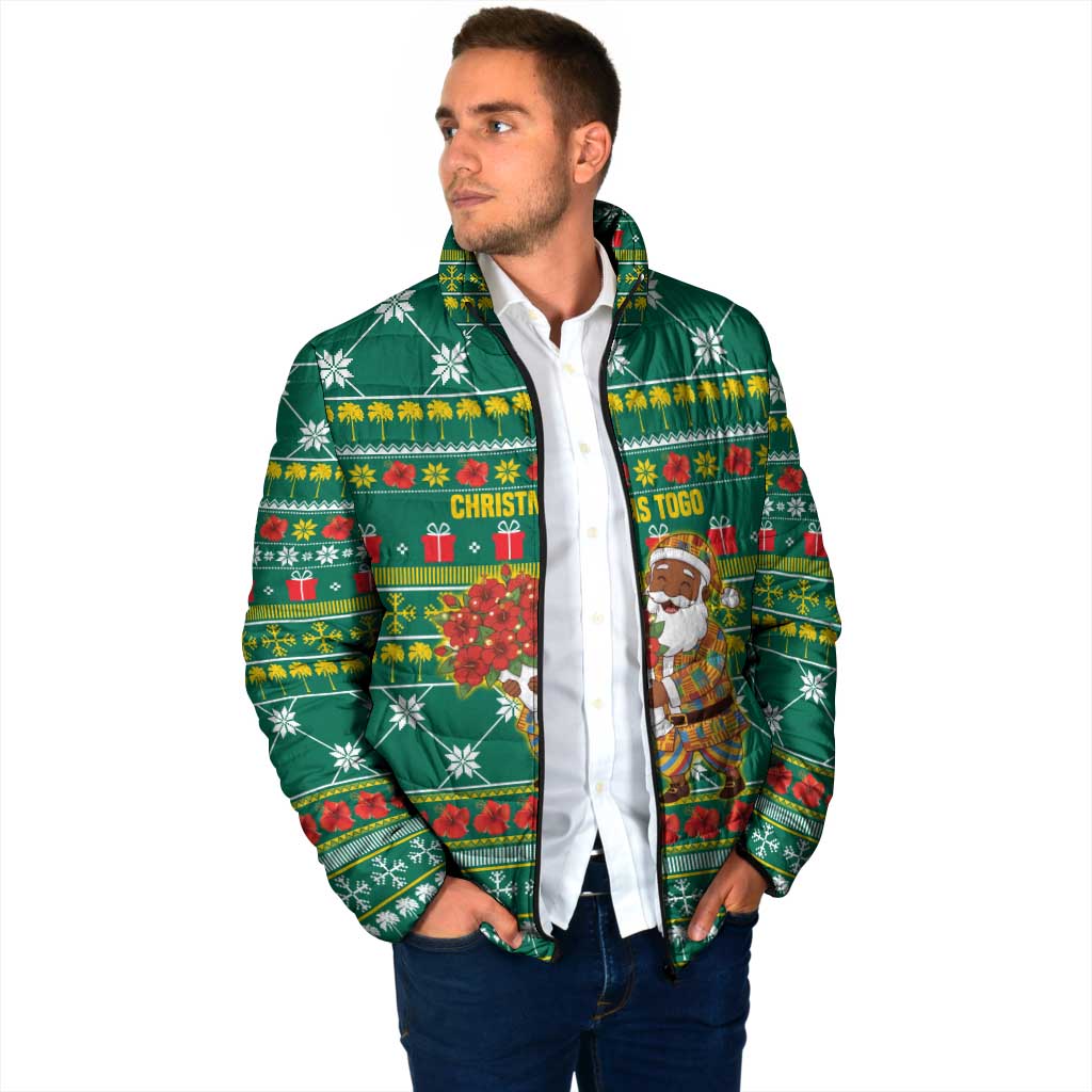 Togo Christmas Padded Jacket with Santa Poinsettia Flower Tree Gifts and African Print Pattern - Wonder Print Shop