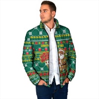 Togo Christmas Padded Jacket with Santa Poinsettia Flower Tree Gifts and African Print Pattern - Wonder Print Shop