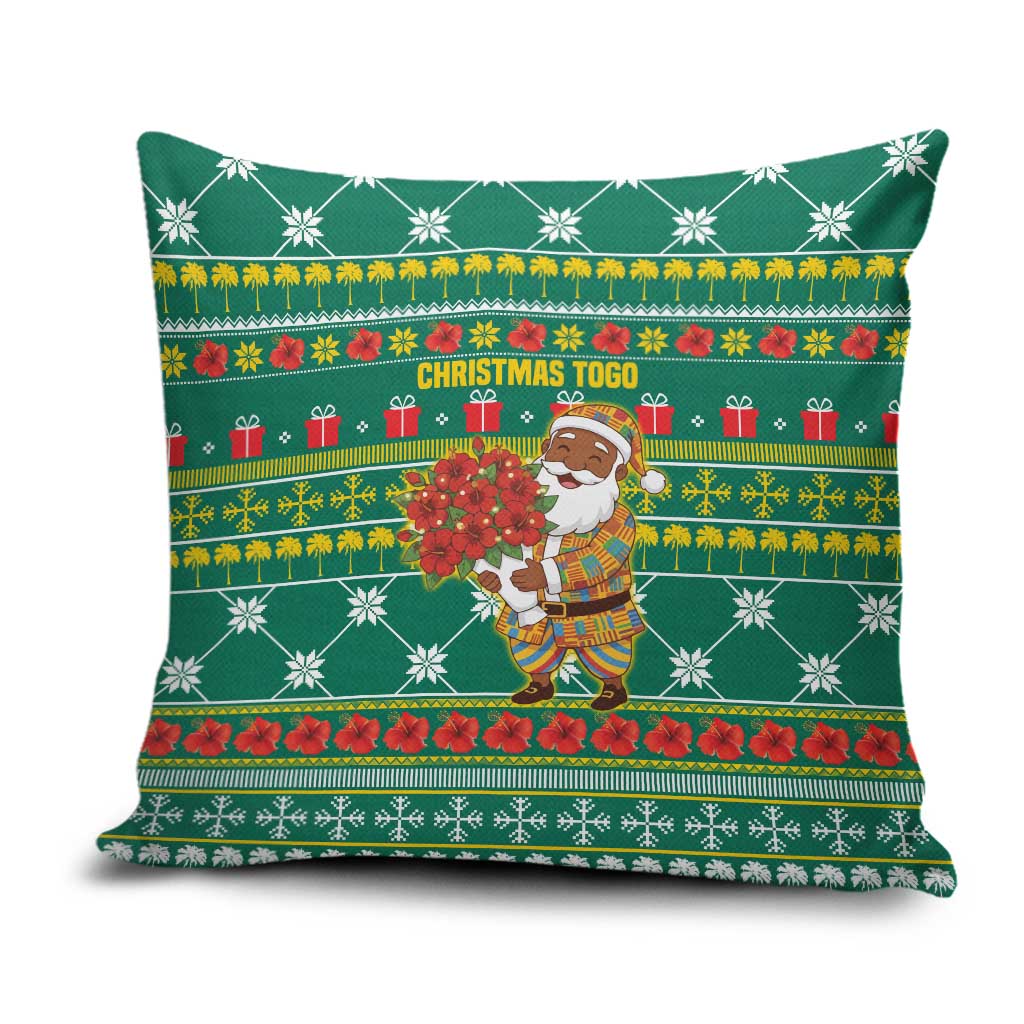 Togo Christmas Pillow Cover with Santa Poinsettia Flower Tree Gifts and African Print Pattern - Wonder Print Shop