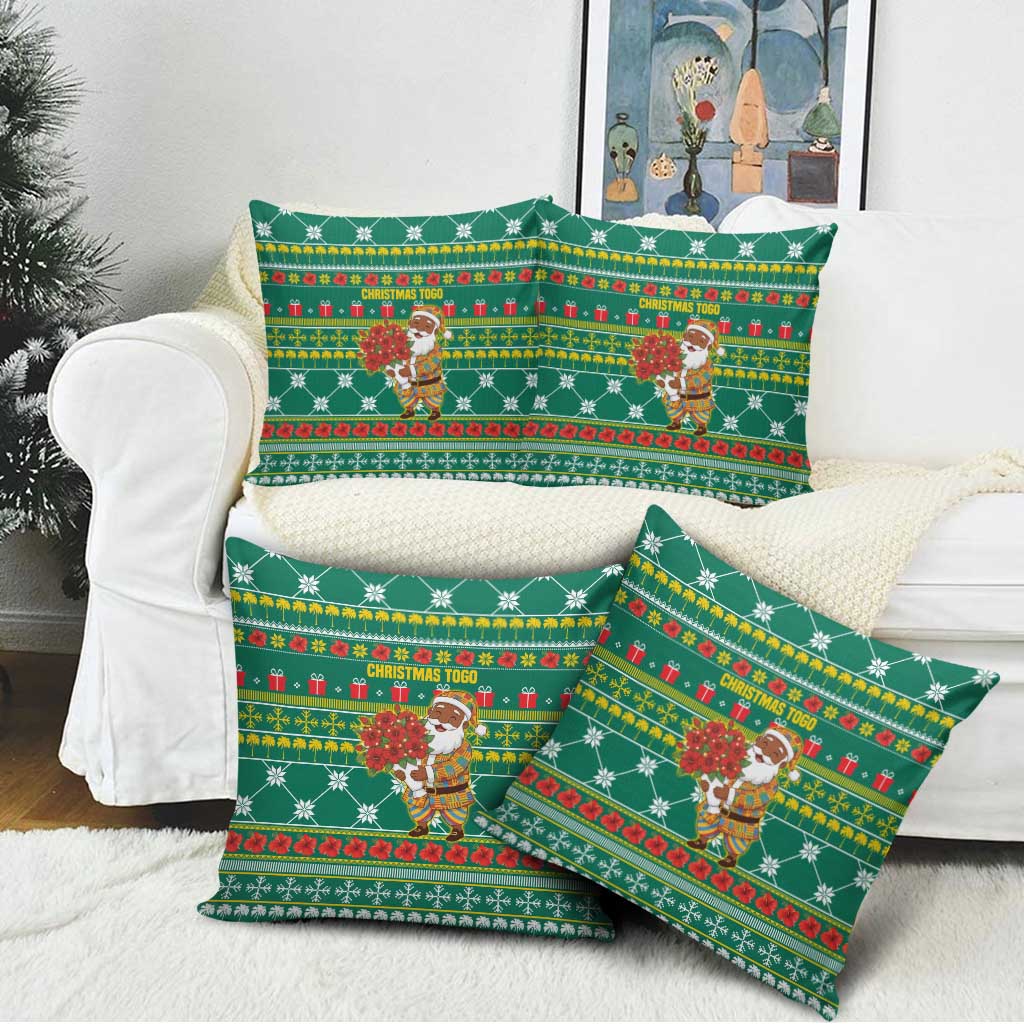 Togo Christmas Pillow Cover with Santa Poinsettia Flower Tree Gifts and African Print Pattern - Wonder Print Shop