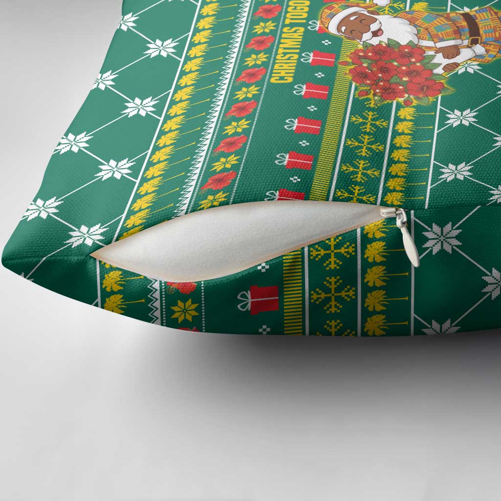 Togo Christmas Pillow Cover with Santa Poinsettia Flower Tree Gifts and African Print Pattern - Wonder Print Shop