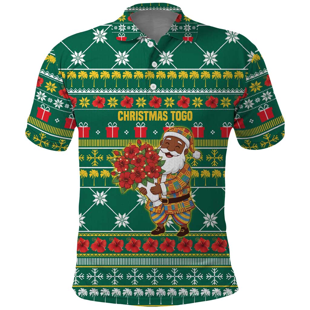 Togo Christmas Polo Shirt with Santa Poinsettia Flower Tree Gifts and African Print Pattern - Wonder Print Shop