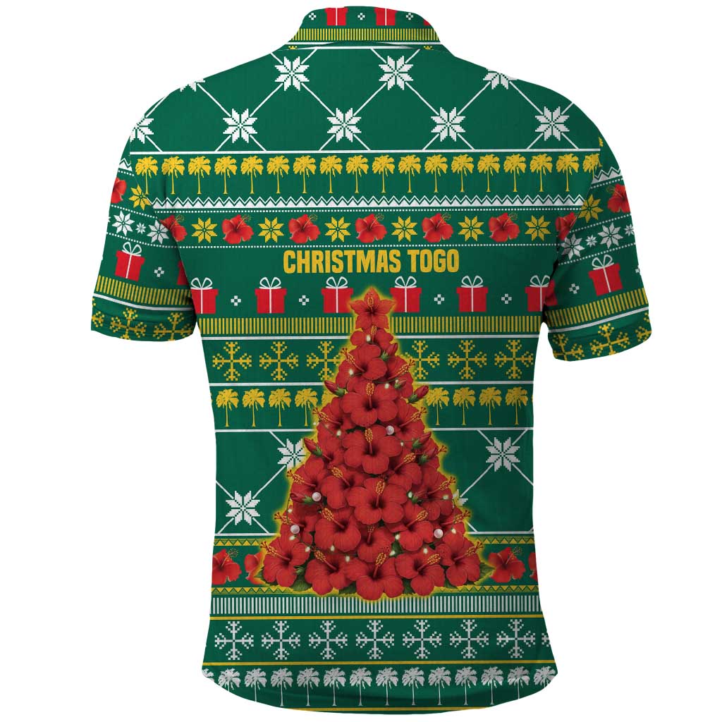 Togo Christmas Polo Shirt with Santa Poinsettia Flower Tree Gifts and African Print Pattern - Wonder Print Shop