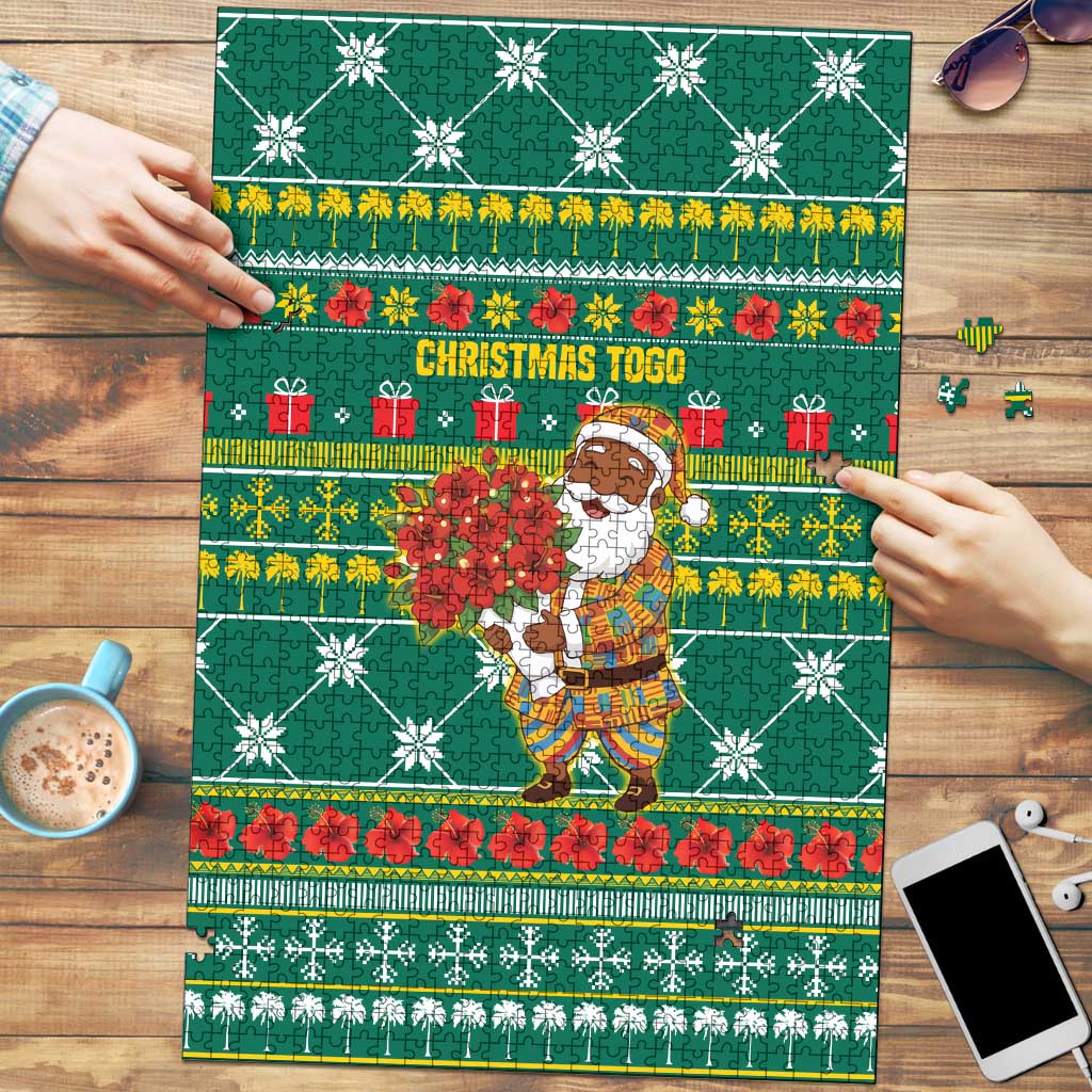 Togo Christmas Puzzle with Santa Poinsettia Flower Tree Gifts and African Print Pattern - Wonder Print Shop