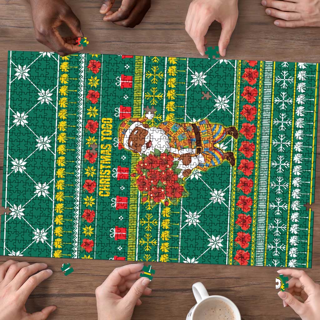 Togo Christmas Puzzle with Santa Poinsettia Flower Tree Gifts and African Print Pattern - Wonder Print Shop