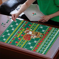 Togo Christmas Puzzle with Santa Poinsettia Flower Tree Gifts and African Print Pattern - Wonder Print Shop