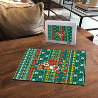 Togo Christmas Puzzle with Santa Poinsettia Flower Tree Gifts and African Print Pattern - Wonder Print Shop