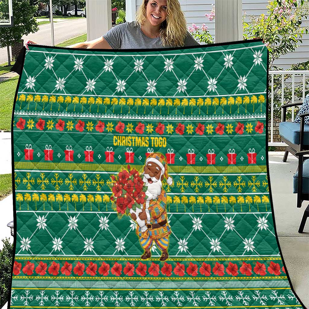 Togo Christmas Quilt with Santa Poinsettia Flower Tree Gifts and African Print Pattern - Wonder Print Shop