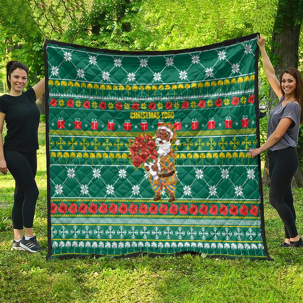 Togo Christmas Quilt with Santa Poinsettia Flower Tree Gifts and African Print Pattern - Wonder Print Shop