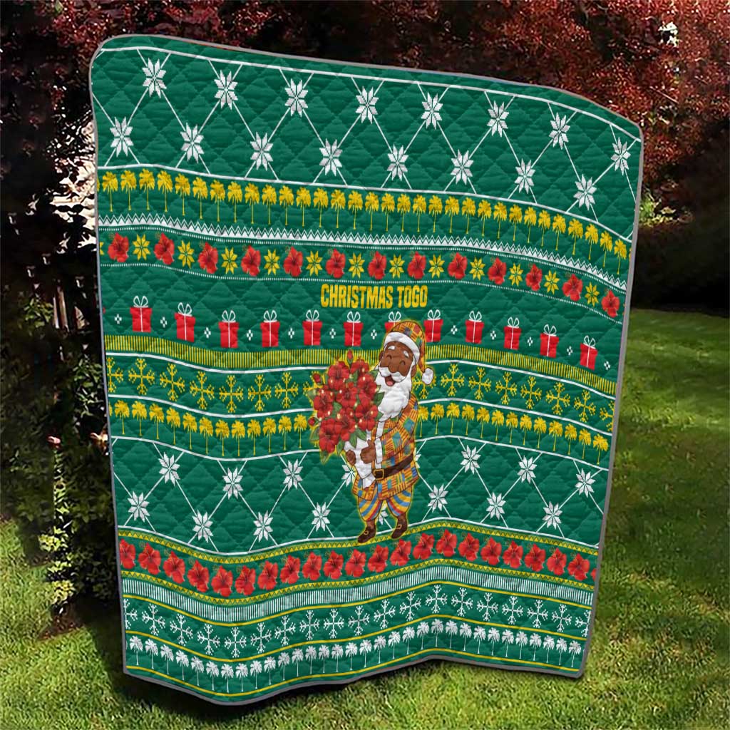 Togo Christmas Quilt with Santa Poinsettia Flower Tree Gifts and African Print Pattern - Wonder Print Shop