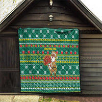 Togo Christmas Quilt with Santa Poinsettia Flower Tree Gifts and African Print Pattern - Wonder Print Shop