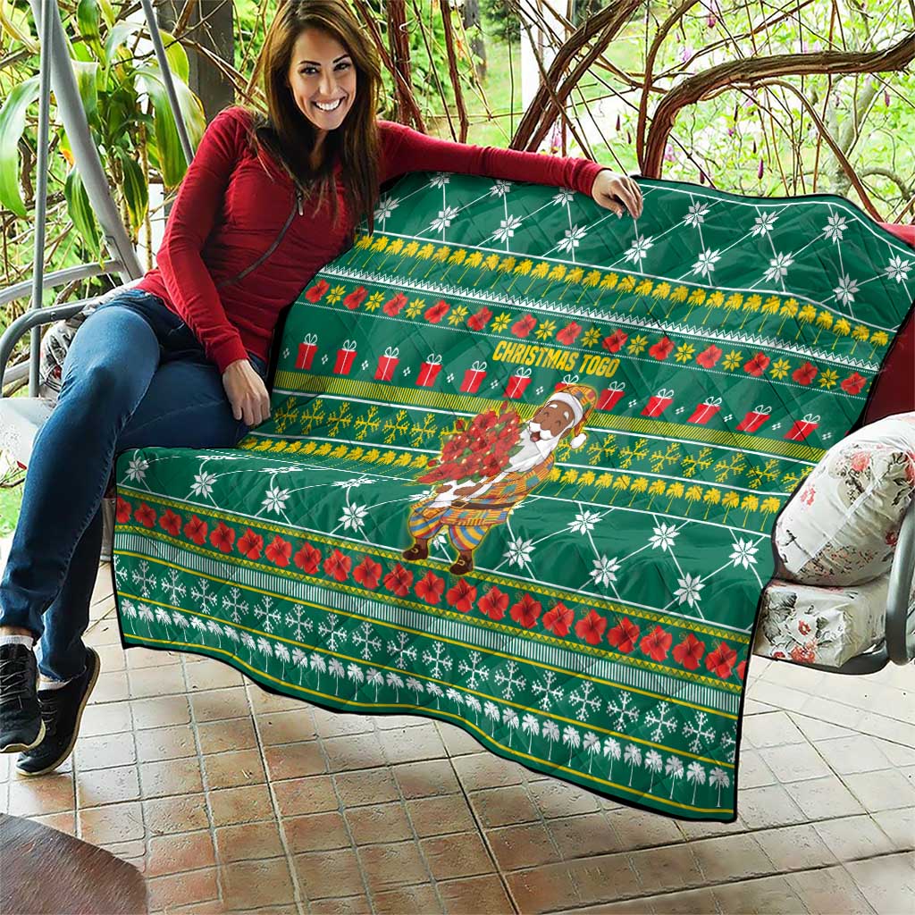 Togo Christmas Quilt with Santa Poinsettia Flower Tree Gifts and African Print Pattern - Wonder Print Shop
