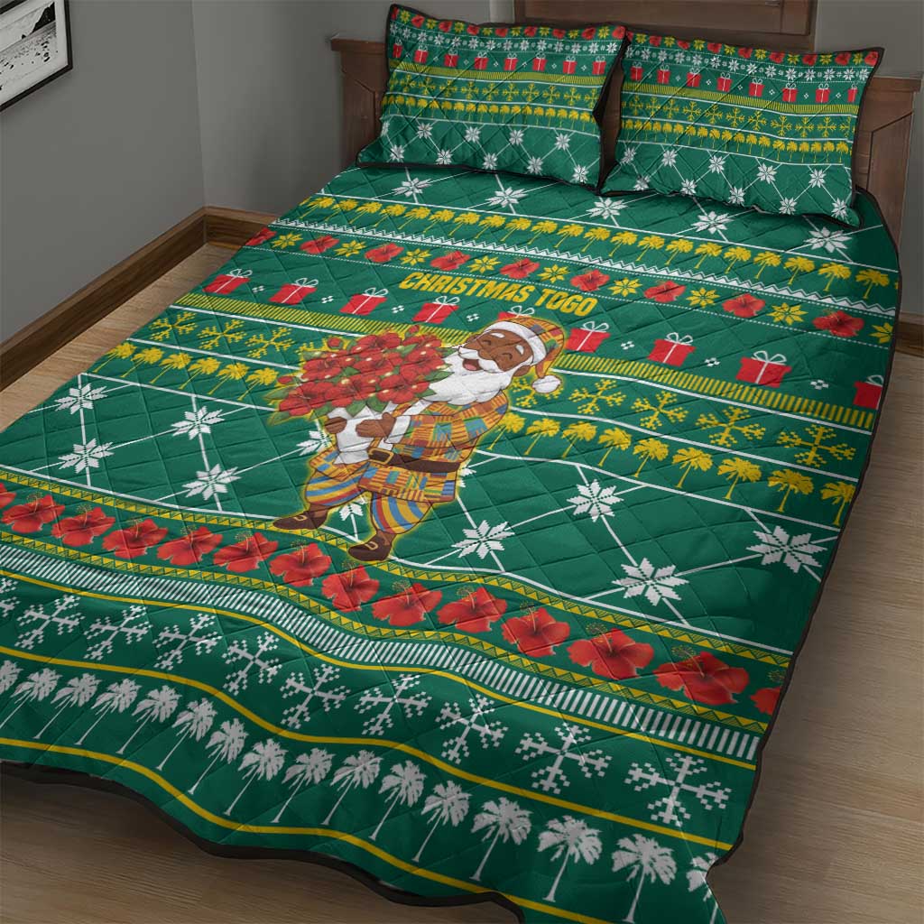 Togo Christmas Quilt Bed Set with Santa Poinsettia Flower Tree Gifts and African Print Pattern - Wonder Print Shop