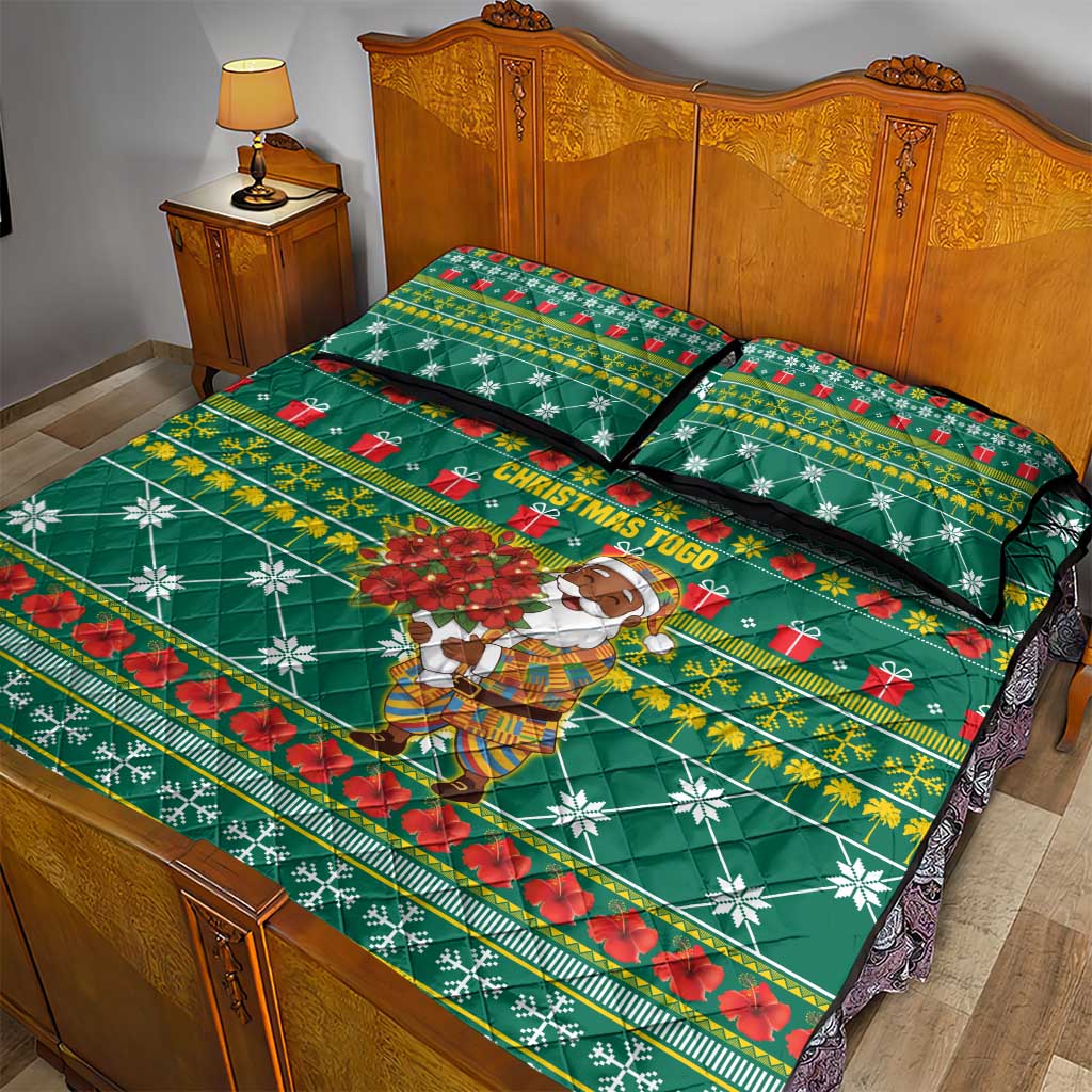 Togo Christmas Quilt Bed Set with Santa Poinsettia Flower Tree Gifts and African Print Pattern - Wonder Print Shop