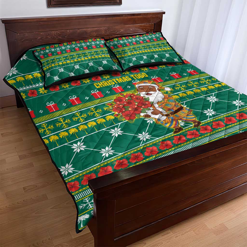 Togo Christmas Quilt Bed Set with Santa Poinsettia Flower Tree Gifts and African Print Pattern - Wonder Print Shop