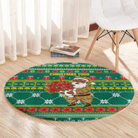 Togo Christmas Round Carpet with Santa Poinsettia Flower Tree Gifts and African Print Pattern - Wonder Print Shop