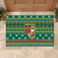 Togo Christmas Rubber Doormat with Santa Poinsettia Flower Tree Gifts and African Print Pattern - Wonder Print Shop