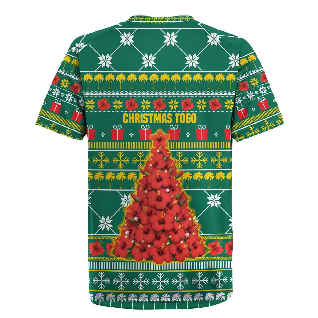 Togo Christmas Rugby Jersey with Santa Poinsettia Flower Tree Gifts and African Print Pattern - Wonder Print Shop