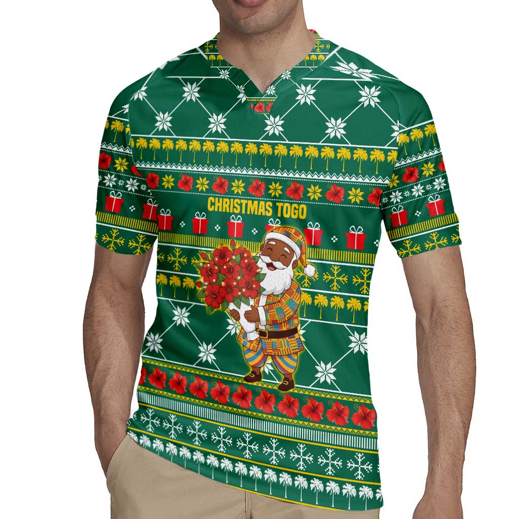 Togo Christmas Rugby Jersey with Santa Poinsettia Flower Tree Gifts and African Print Pattern - Wonder Print Shop