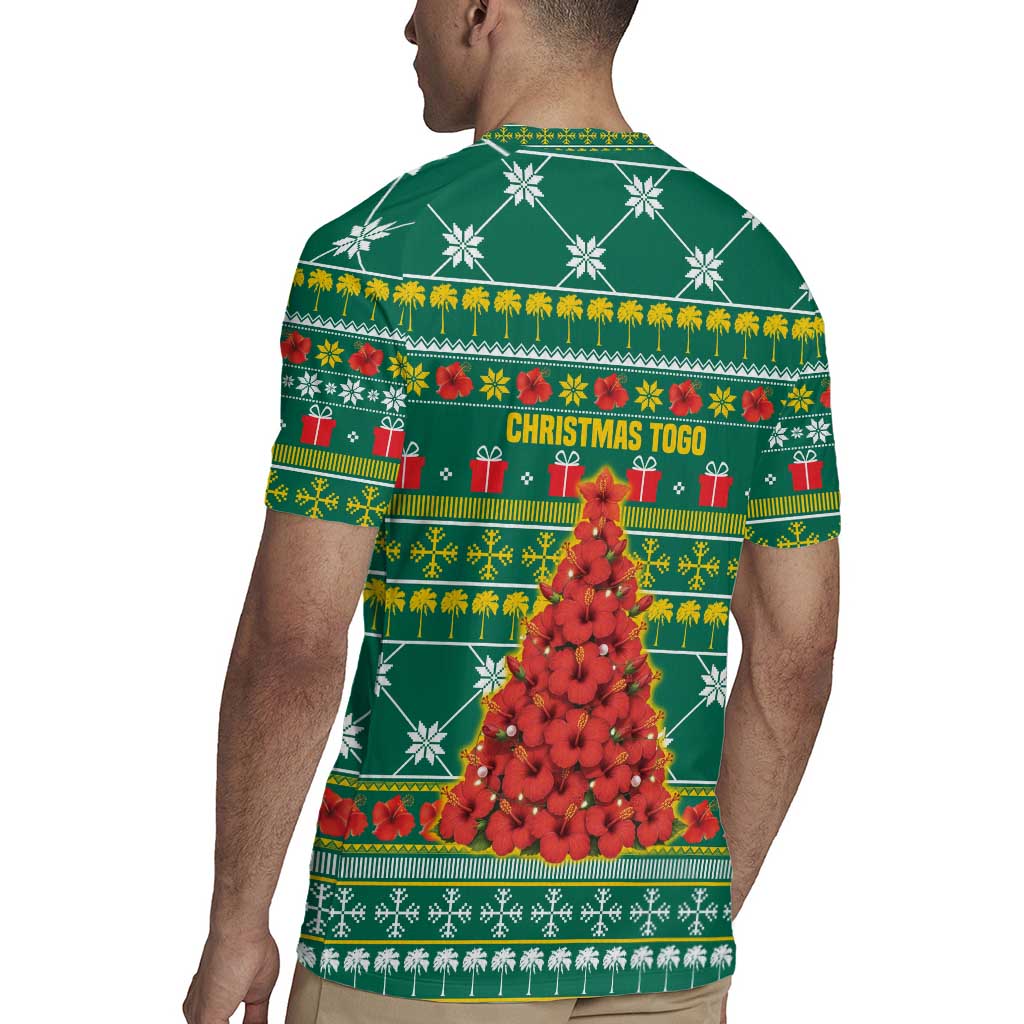 Togo Christmas Rugby Jersey with Santa Poinsettia Flower Tree Gifts and African Print Pattern - Wonder Print Shop