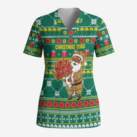 Togo Christmas Scrub Top with Santa Poinsettia Flower Tree Gifts and African Print Pattern - Wonder Print Shop
