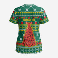 Togo Christmas Scrub Top with Santa Poinsettia Flower Tree Gifts and African Print Pattern - Wonder Print Shop
