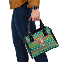 Togo Christmas Shoulder Handbag with Santa Poinsettia Flower Tree Gifts and African Print Pattern - Wonder Print Shop
